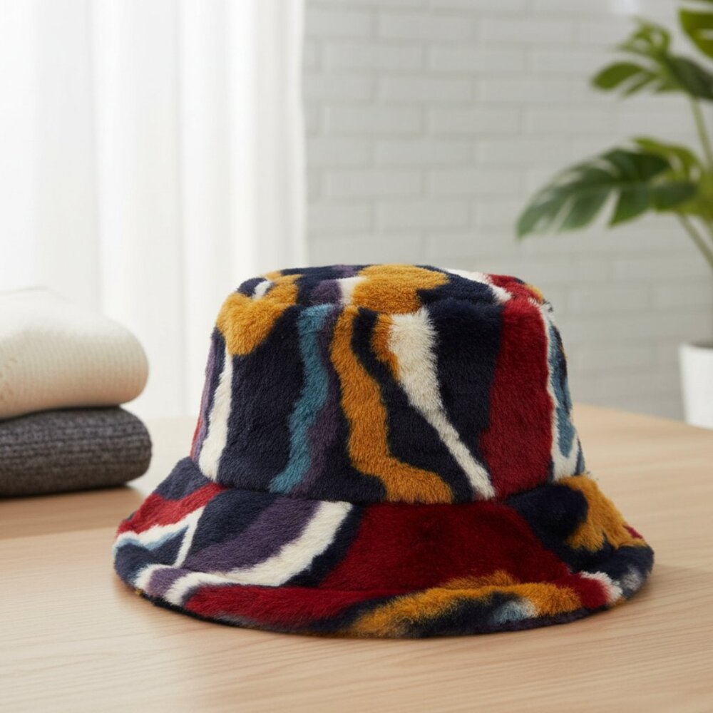 Fuzzy Bucket Hat for Women Furry Fur Bucket Hat Winter Warm Plush Fisherman